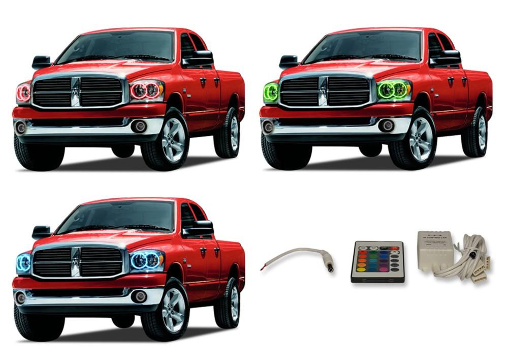Dodge-Ram 1500-2006, 2007, 2008-LED-Halo-Headlights-RGB-IR Remote-DO-RM0608-V3HIR