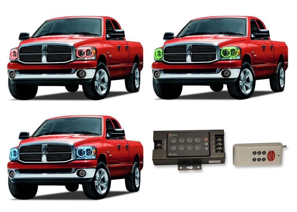 Dodge-Ram 1500-2006, 2007, 2008-LED-Halo-Headlights-RGB-RF Remote-DO-RM0608-V3HRF