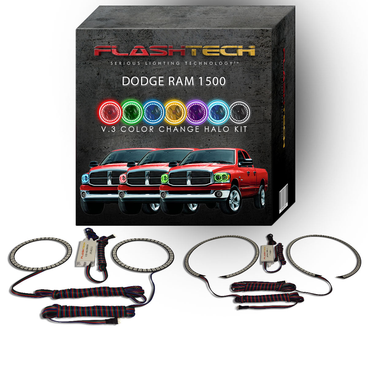 Dodge-Ram 1500-2006, 2007, 2008-LED-Halo-Headlights-RGB-No Remote-DO-RM0608-V3H