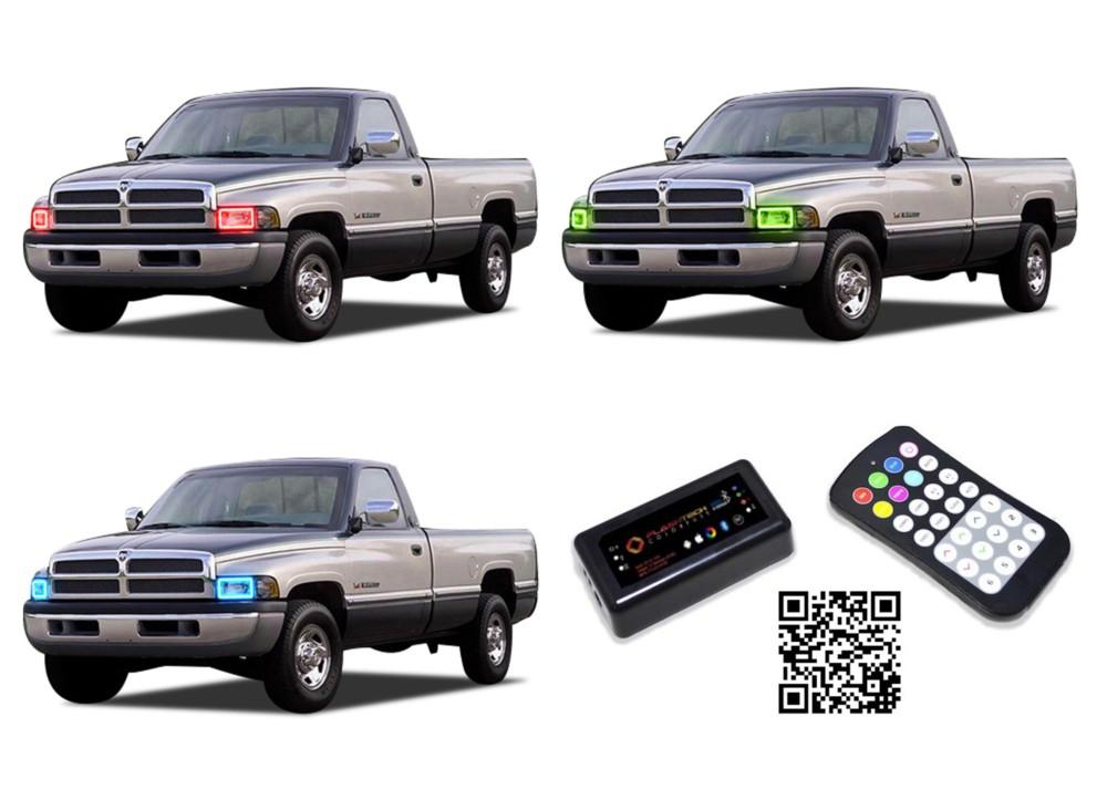 Dodge-Ram 1500-1994, 1995, 1996, 1997, 1998, 1999, 2000, 2001, 2002-LED-Halo-Headlights-RGB-Bluetooth RF Remote-DO-RM9402-V3HBTRF