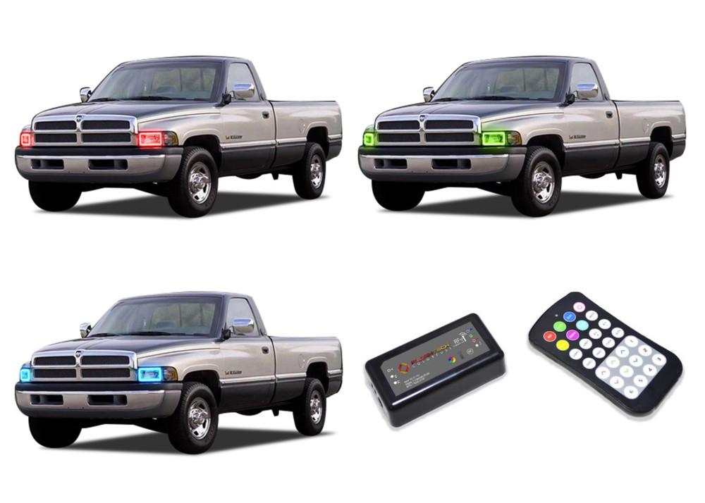 Dodge-Ram 1500-1994, 1995, 1996, 1997, 1998, 1999, 2000, 2001, 2002-LED-Halo-Headlights-RGB-Colorfuse RF Remote-DO-RM9402-V3HCFRF