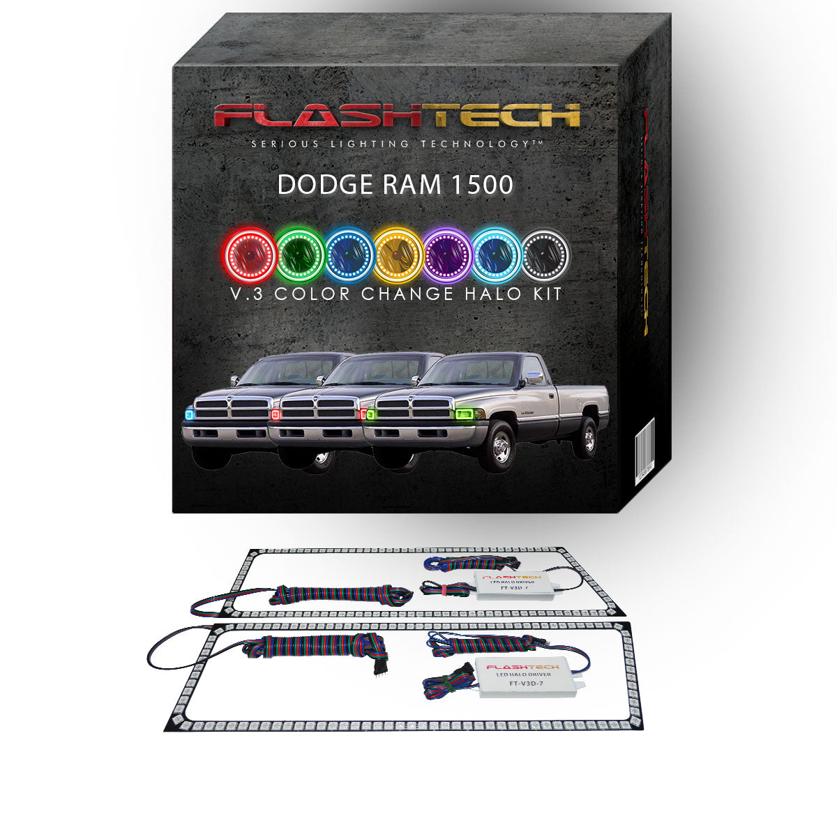 Dodge-Ram 1500-1994, 1995, 1996, 1997, 1998, 1999, 2000, 2001, 2002-LED-Halo-Headlights-RGB-No Remote-DO-RM9402-V3H