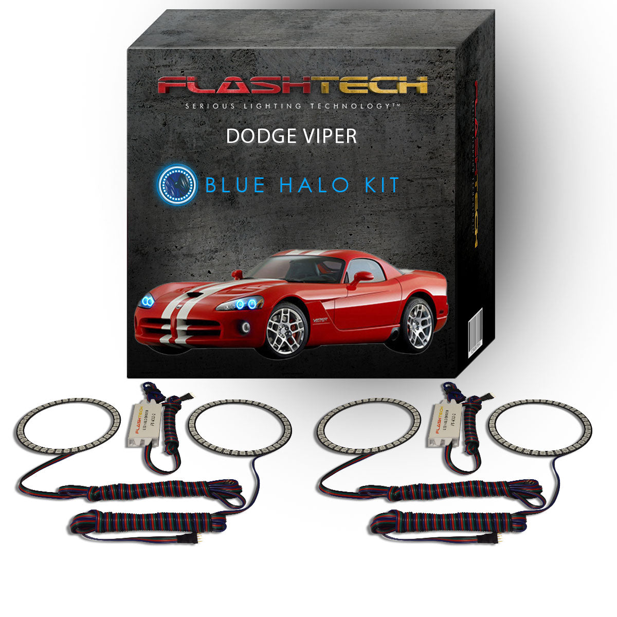 Dodge-Viper-2003, 2004, 2005, 2006, 2007, 2008, 2009, 2010-LED-Halo-Headlights-RGB-Bluetooth RF Remote-DO-VI0310-V3HBTRF