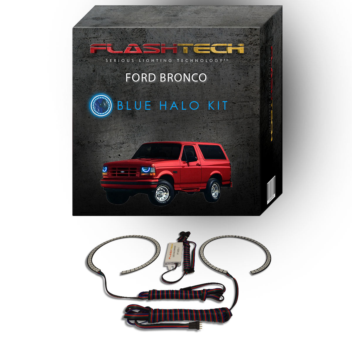 Ford-Bronco-1992, 1993, 1994, 1995, 1996-LED-Halo-Headlights-RGB-No Remote-FO-BR9296-V3H
