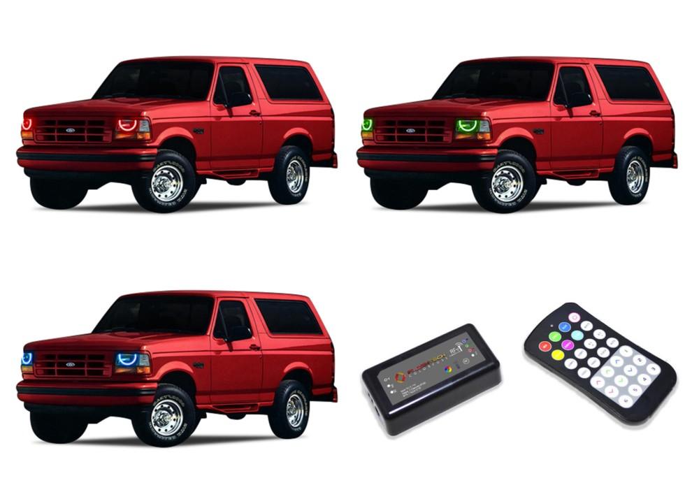 Ford-Bronco-1992, 1993, 1994, 1995, 1996-LED-Halo-Headlights-RGB-Colorfuse RF Remote-FO-BR9296-V3HCFRF