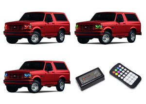 Ford-Bronco-1992, 1993, 1994, 1995, 1996-LED-Halo-Headlights-RGB-Colorfuse RF Remote-FO-BR9296-V3HCFRF