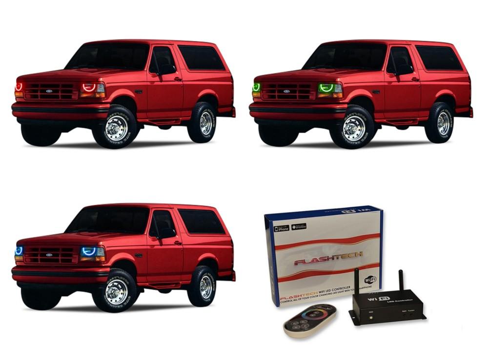 Ford-Bronco-1992, 1993, 1994, 1995, 1996-LED-Halo-Headlights-RGB-WiFi Remote-FO-BR9296-V3HWI