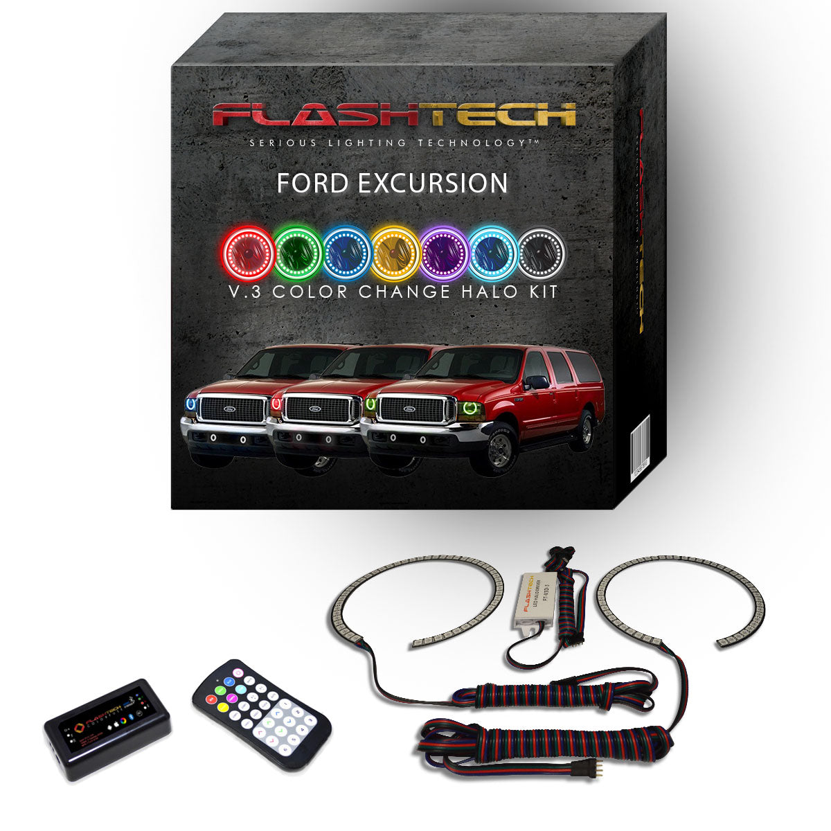 Ford-Excursion-2000, 2001, 2002, 2003, 2004-LED-Halo-Headlights-RGB-Bluetooth RF Remote-FO-EC0004-V3HBTRF