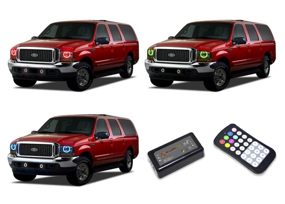 Ford-Excursion-2000, 2001, 2002, 2003, 2004-LED-Halo-Headlights-RGB-Colorfuse RF Remote-FO-EC0004-V3HCFRF