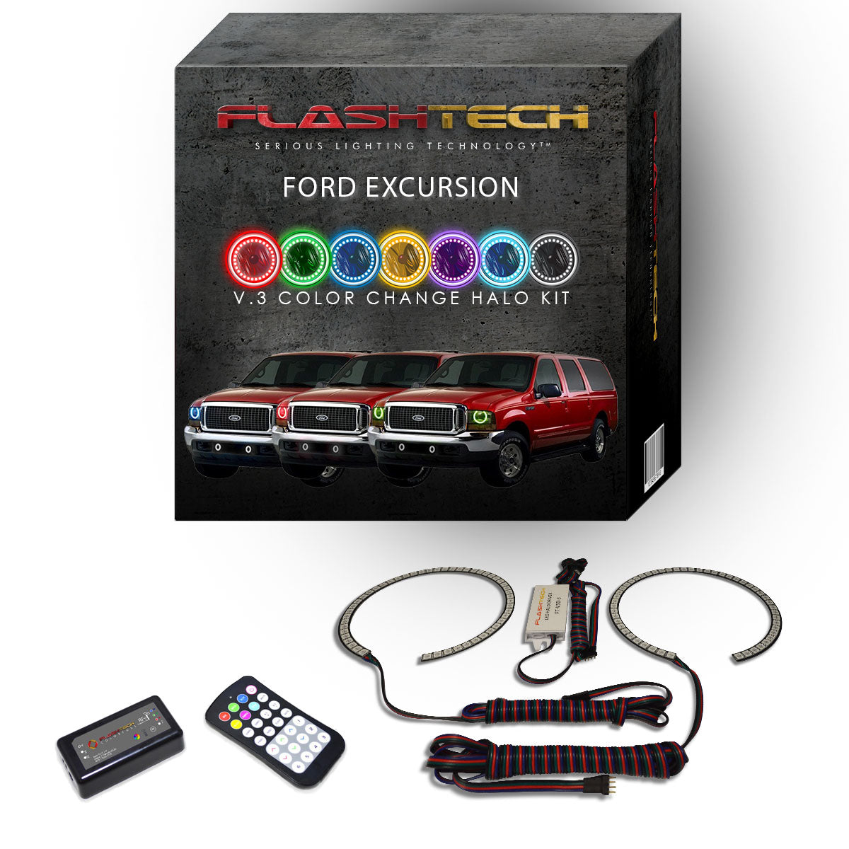 Ford-Excursion-2000, 2001, 2002, 2003, 2004-LED-Halo-Headlights-RGB-Bluetooth RF Remote-FO-EC0004-V3HBTRF