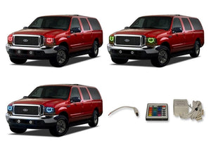 Ford-Excursion-2000, 2001, 2002, 2003, 2004-LED-Halo-Headlights-RGB-IR Remote-FO-EC0004-V3HIR