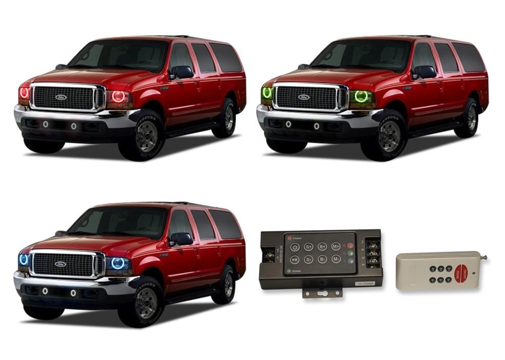 Ford-Excursion-2000, 2001, 2002, 2003, 2004-LED-Halo-Headlights-RGB-RF Remote-FO-EC0004-V3HRF
