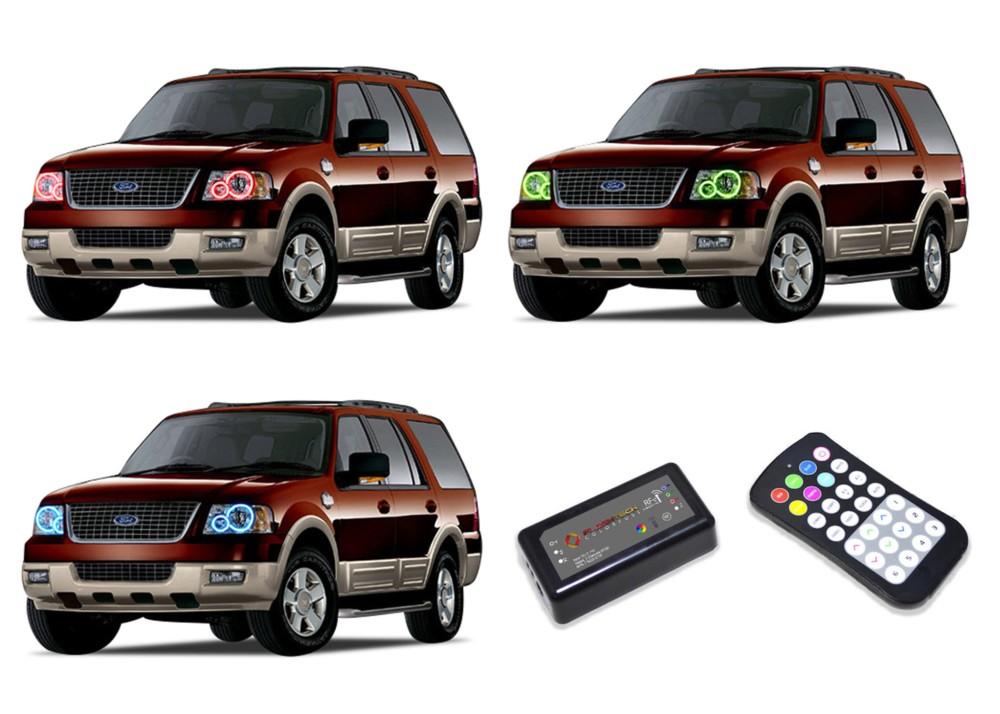Ford-Expedition-2003, 2004, 2005, 2006-LED-Halo-Headlights-RGB-Colorfuse RF Remote-FO-EP0306-V3HCFRF