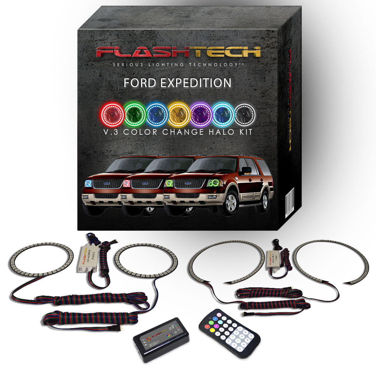 Ford-Expedition-2003, 2004, 2005, 2006-LED-Halo-Headlights-RGB-Bluetooth RF Remote-FO-EP0306-V3HBTRF