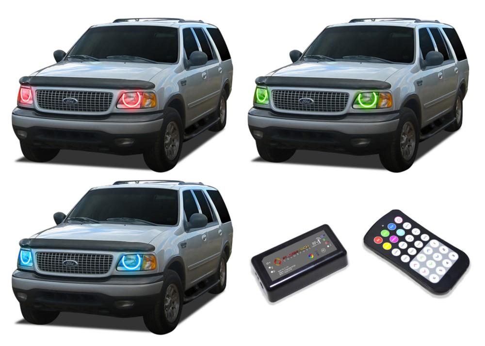 Ford-Expedition-1997, 1998, 1999, 2000, 2001, 2002-LED-Halo-Headlights-RGB-Colorfuse RF Remote-FO-EP9702-V3HCFRF