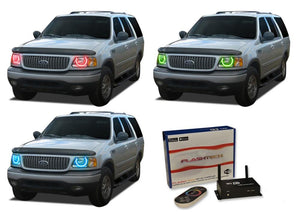 Ford-Expedition-1997, 1998, 1999, 2000, 2001, 2002-LED-Halo-Headlights-RGB-WiFi Remote-FO-EP9702-V3HWI