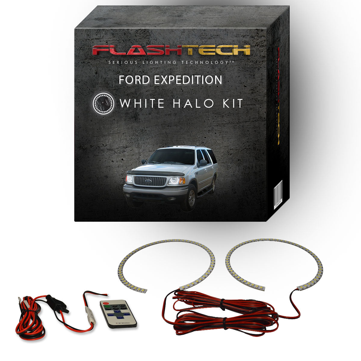 Ford-Expedition-1997, 1998, 1999, 2000, 2001, 2002-LED-Halo-Headlights-White-RF Remote White-FO-EP9702-WHRF
