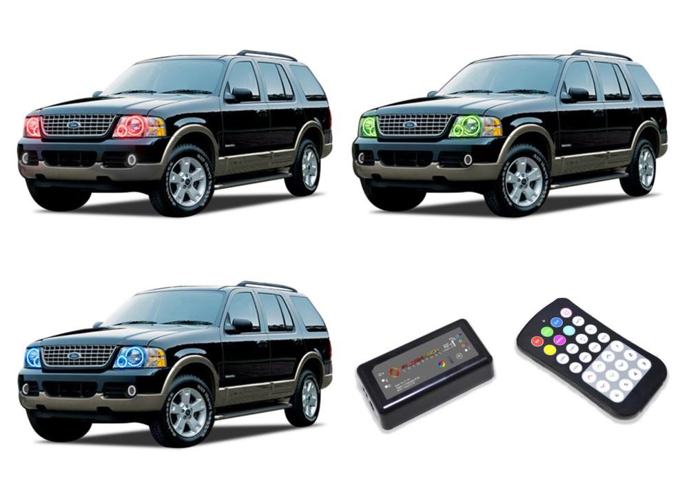 Ford-Explorer-2002, 2003, 2004, 2005-LED-Halo-Headlights-RGB-Colorfuse RF Remote-FO-EX0205-V3HCFRF