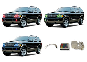 Ford-Explorer-2002, 2003, 2004, 2005-LED-Halo-Headlights and Fog Lights-RGB-IR Remote-FO-EX0205-V3HFIR
