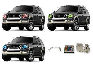 Ford-Explorer-2006, 2007, 2008, 2009, 2010-LED-Halo-Headlights-RGB-IR Remote-FO-EX0610-V3HIR