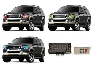 Ford-Explorer-2006, 2007, 2008, 2009, 2010-LED-Halo-Headlights-RGB-RF Remote-FO-EX0610-V3HRF