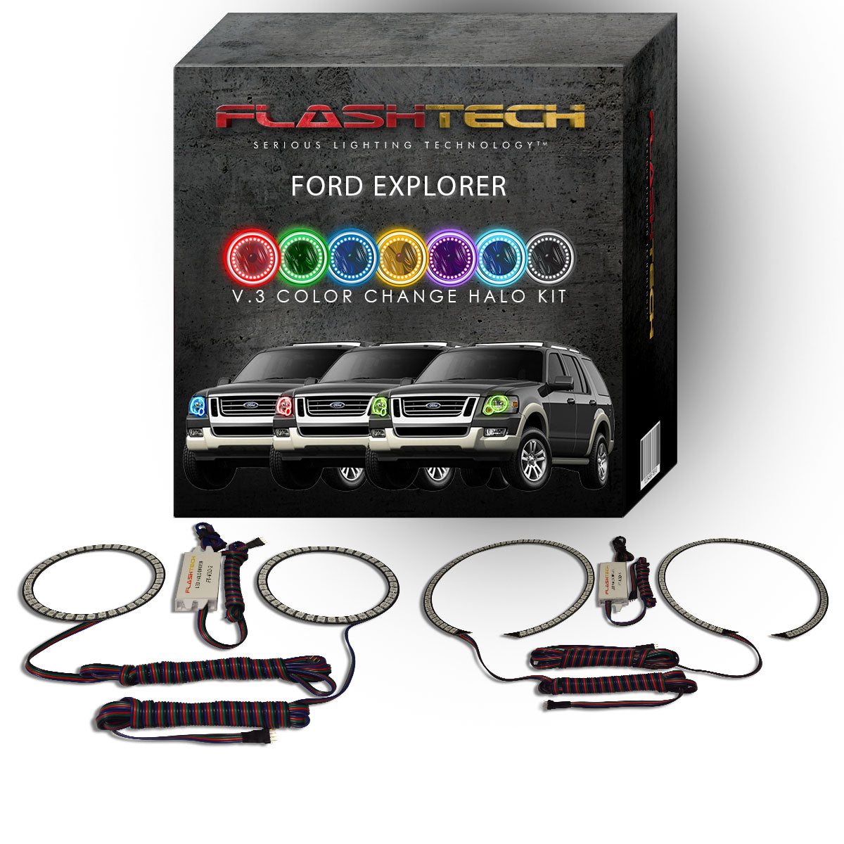 Ford-Explorer-2006, 2007, 2008, 2009, 2010-LED-Halo-Headlights-RGB-No Remote-FO-EX0610-V3H