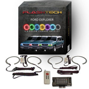 Ford-Explorer-1995, 1996, 1997, 1998, 1999, 2000, 2001-LED-Halo-Headlights-RGB-IR Remote-FO-EX9501-V3HIR