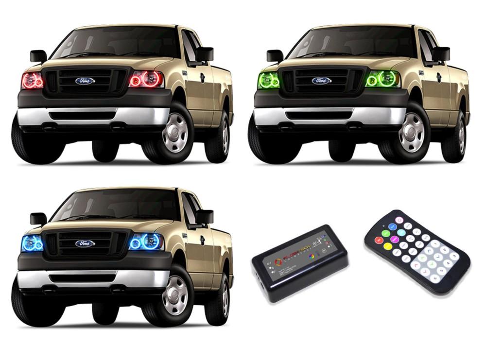 Ford-F-150-2004, 2005, 2006, 2007, 2008-LED-Halo-Headlights-RGB-Colorfuse RF Remote-FO-F10408-V3HCFRF