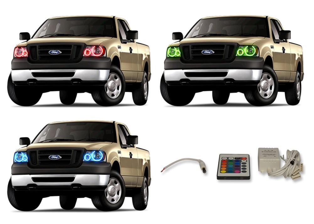 Ford-F-150-2004, 2005, 2006, 2007, 2008-LED-Halo-Headlights-RGB-IR Remote-FO-F10408-V3HIR