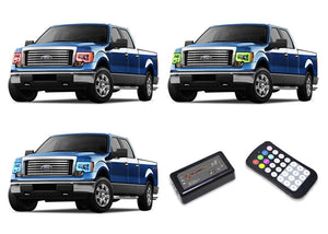 Ford-F-150-2009, 2010, 2011, 2012, 2013, 2014-LED-Halo-Headlights-RGB-Colorfuse RF Remote-FO-F10914-V3HCFRF