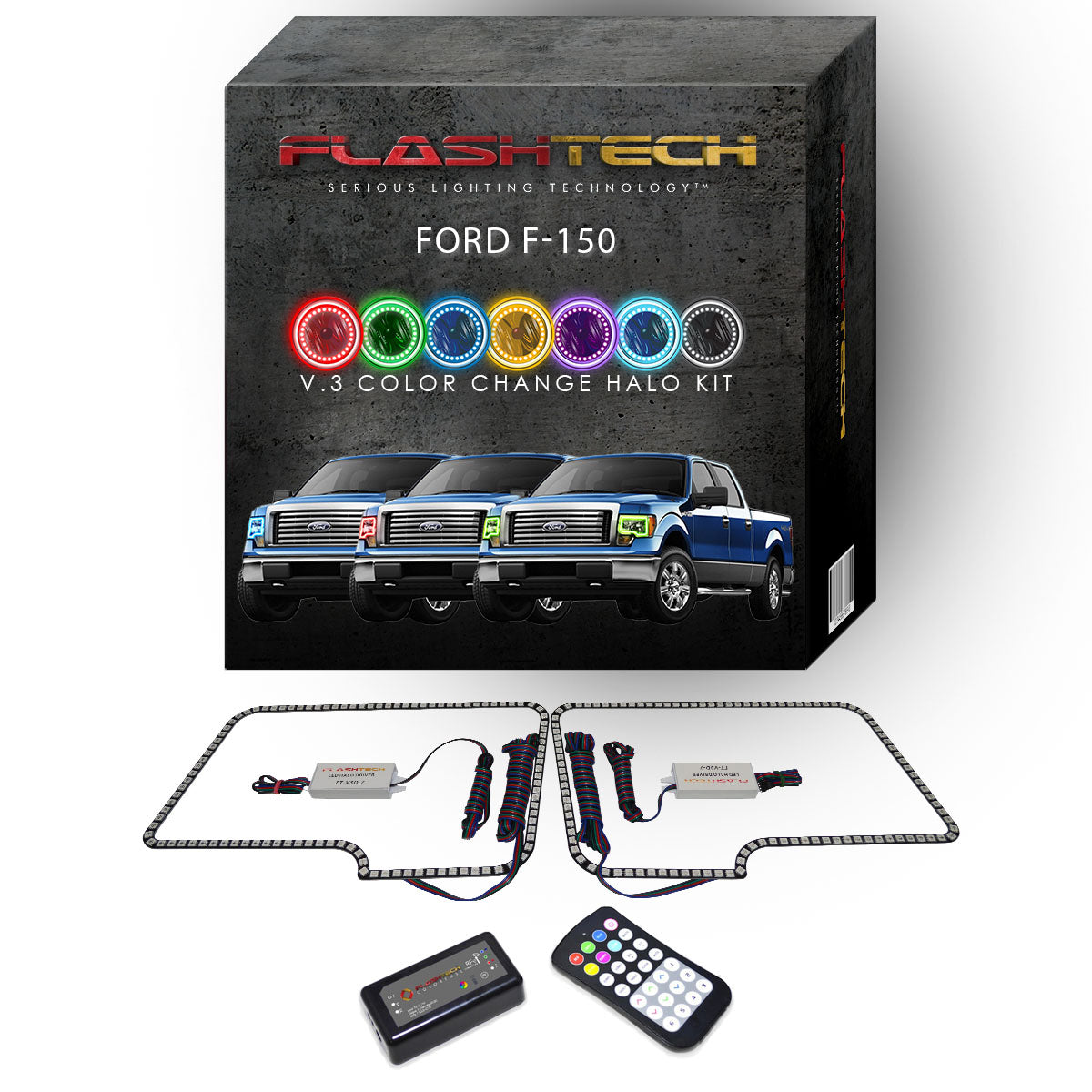 Ford-F-150-2009, 2010, 2011, 2012, 2013, 2014-LED-Halo-Headlights-RGB-Bluetooth RF Remote-FO-F10914-V3HBTRF