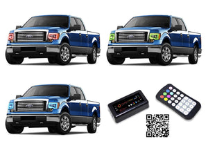 Ford-F-150-2009, 2010, 2011, 2012, 2013, 2014-LED-Halo-Headlights and Fog Lights-RGB-Bluetooth RF Remote-FO-F10914-V3HFBTRF