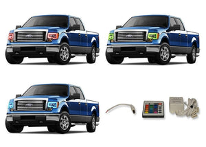 Ford-F-150-2009, 2010, 2011, 2012, 2013, 2014-LED-Halo-Headlights-RGB-IR Remote-FO-F10914-V3HIR