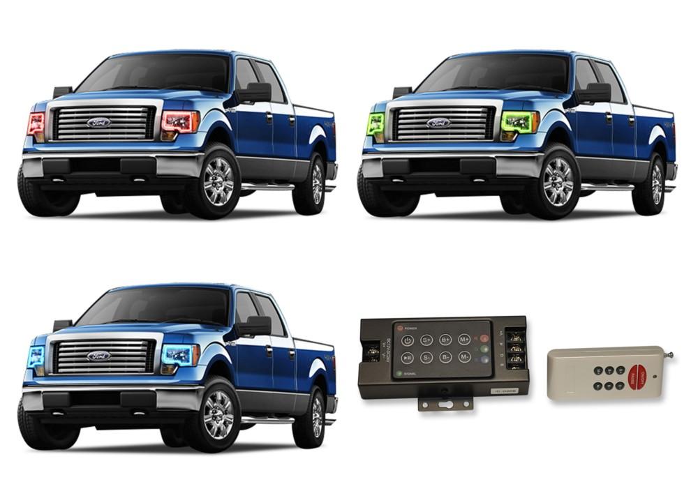 Ford-F-150-2009, 2010, 2011, 2012, 2013, 2014-LED-Halo-Headlights-RGB-RF Remote-FO-F10914-V3HRF