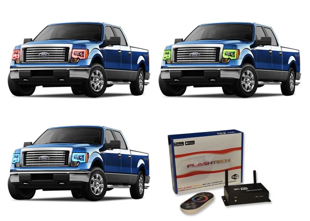 Ford-F-150-2009, 2010, 2011, 2012, 2013, 2014-LED-Halo-Headlights-RGB-WiFi Remote-FO-F10914-V3HWI