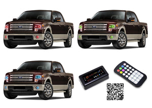 Ford-F-150-2013, 2014-LED-Halo-Headlights and Fog Lights-RGB-Bluetooth RF Remote-FO-F11314P-V3HFBTRF