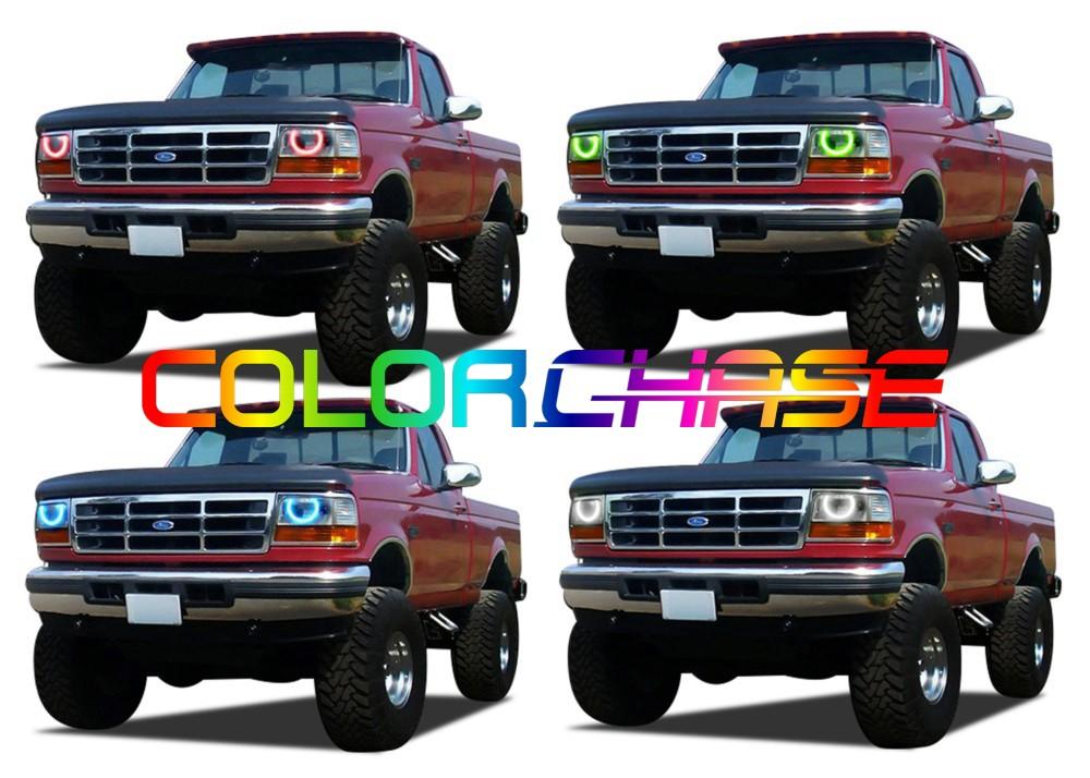 Ford-F-150-1992, 1993, 1994, 1995, 1996-LED-Halo-Headlights-ColorChase-No Remote-FO-F19296-CCH