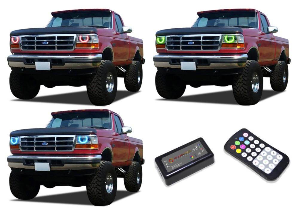 Ford-F-150-1992, 1993, 1994, 1995, 1996-LED-Halo-Headlights-RGB-Colorfuse RF Remote-FO-F19296-V3HCFRF