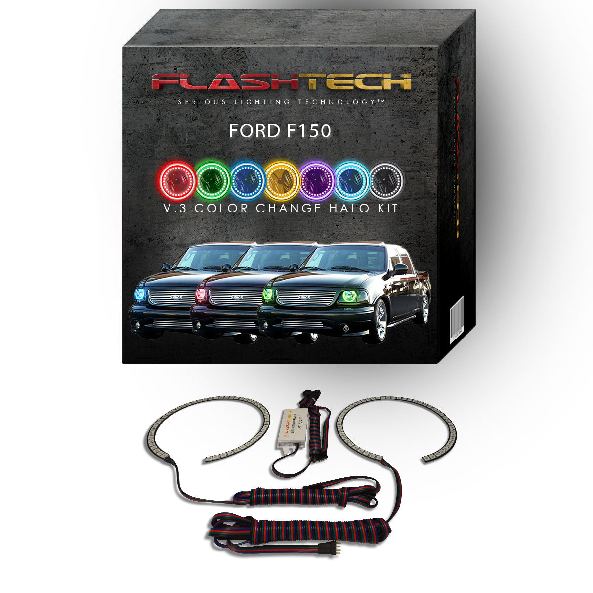 Ford-F150-1997, 1998, 1999, 2000, 2001, 2002, 2003-LED-Halo-Headlights-RGB-No Remote-FO-F19703-V3H