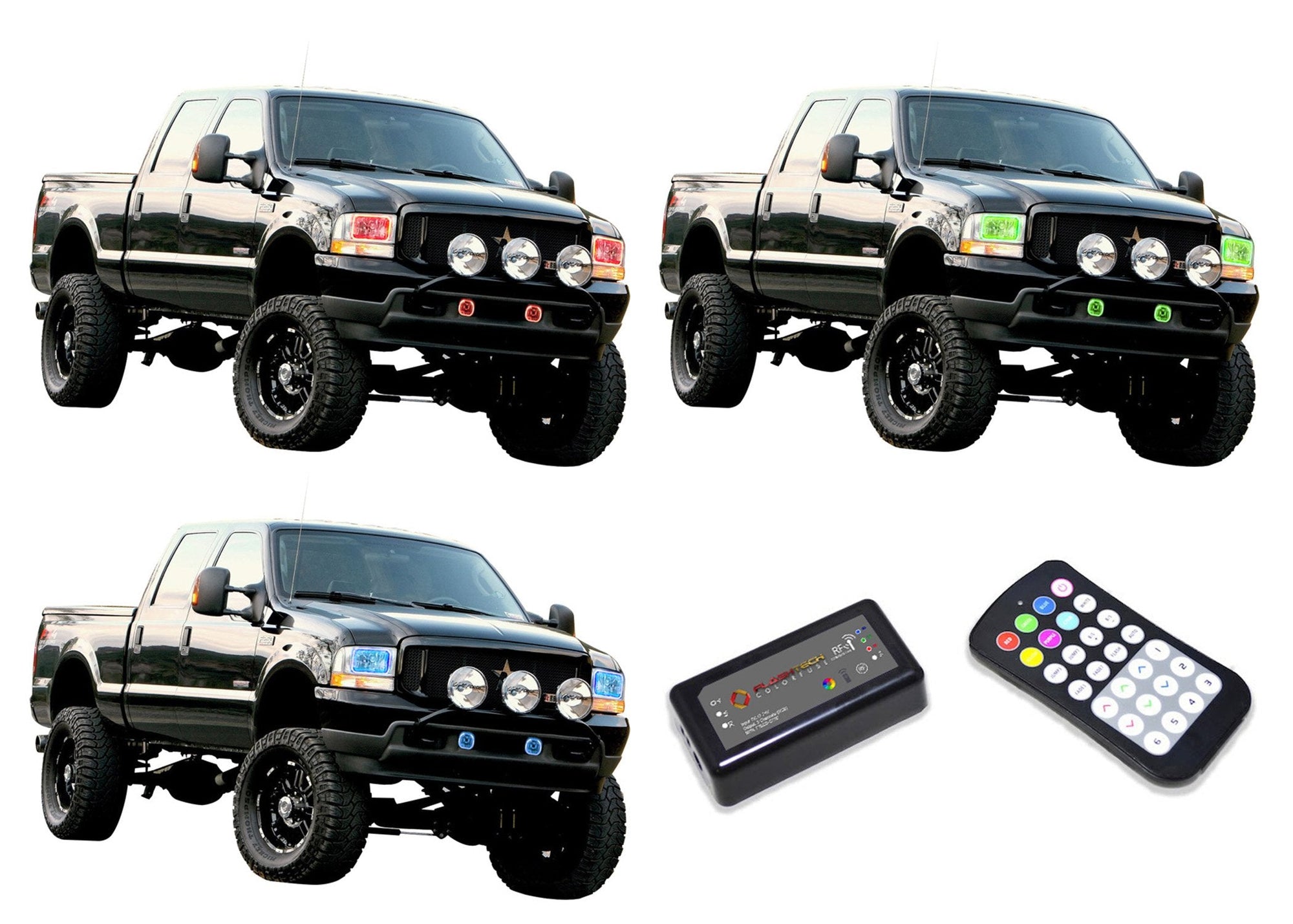 Ford-F-250 Super Duty-2001, 2002, 2003, 2004-LED-Halo-Headlights and Fog Lights-RGB-Colorfuse RF Remote-FO-F20104-V3HFCFRF
