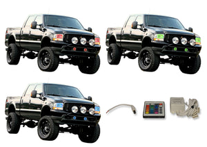 Ford-F-250 Super Duty-2001, 2002, 2003, 2004-LED-Halo-Headlights and Fog Lights-RGB-IR Remote-FO-F20104-V3HFIR