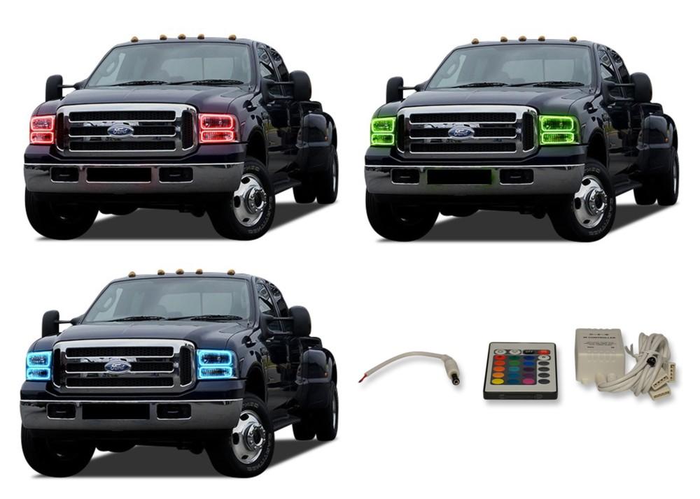 Ford-F-250 Super Duty-2005, 2006, 2007-LED-Halo-Headlights-RGB-IR Remote-FO-F20507-V3HIR