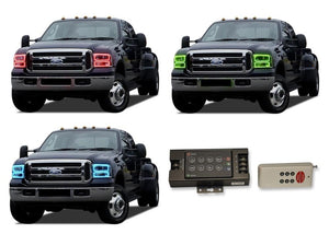 Ford-F-250 Super Duty-2005, 2006, 2007-LED-Halo-Headlights-RGB-RF Remote-FO-F20507-V3HRF