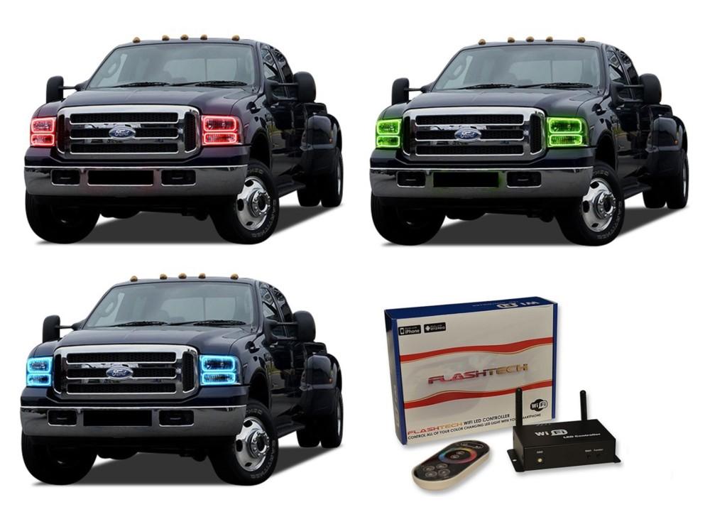Ford-F-250 Super Duty-2005, 2006, 2007-LED-Halo-Headlights-RGB-WiFi Remote-FO-F20507-V3HWI