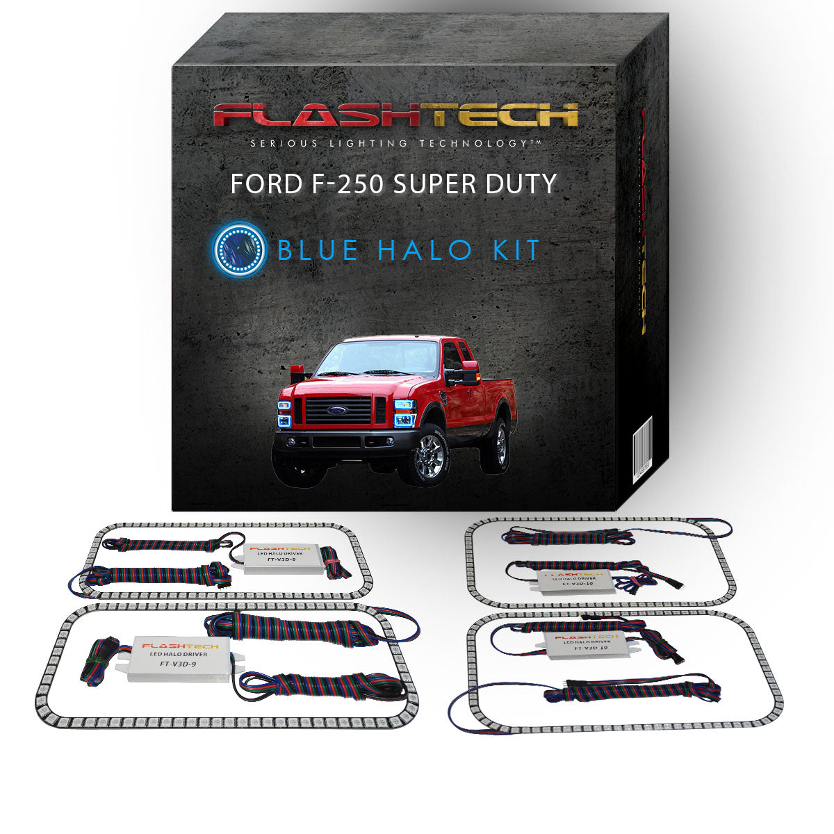 Ford-F-250 Super Duty-2008, 2009, 2010-LED-Halo-Headlights-RGB-No Remote-FO-F20810-V3H