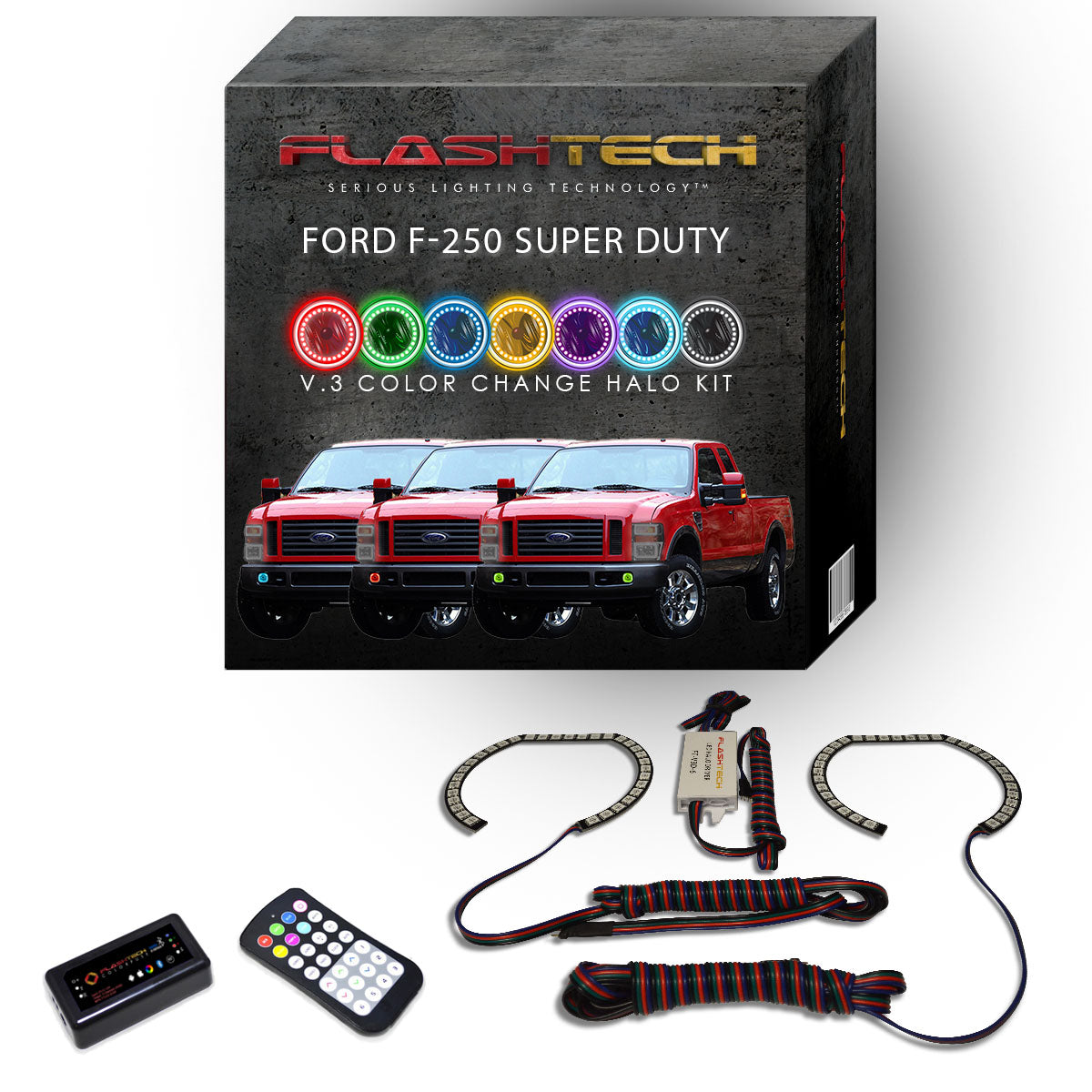 Ford-F-250 Super Duty-2008, 2009, 2010-LED-Halo-Fog Lights-RGB-Bluetooth RF Remote-FO-F20810-V3FBTRF