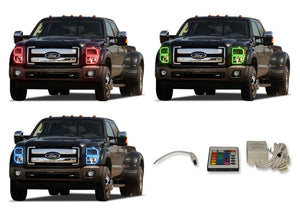 Ford-F-250 Super Duty-2011, 2012, 2013, 2014, 2015-LED-Halo-Headlights-RGB-IR Remote-FO-F21115-V3HIR
