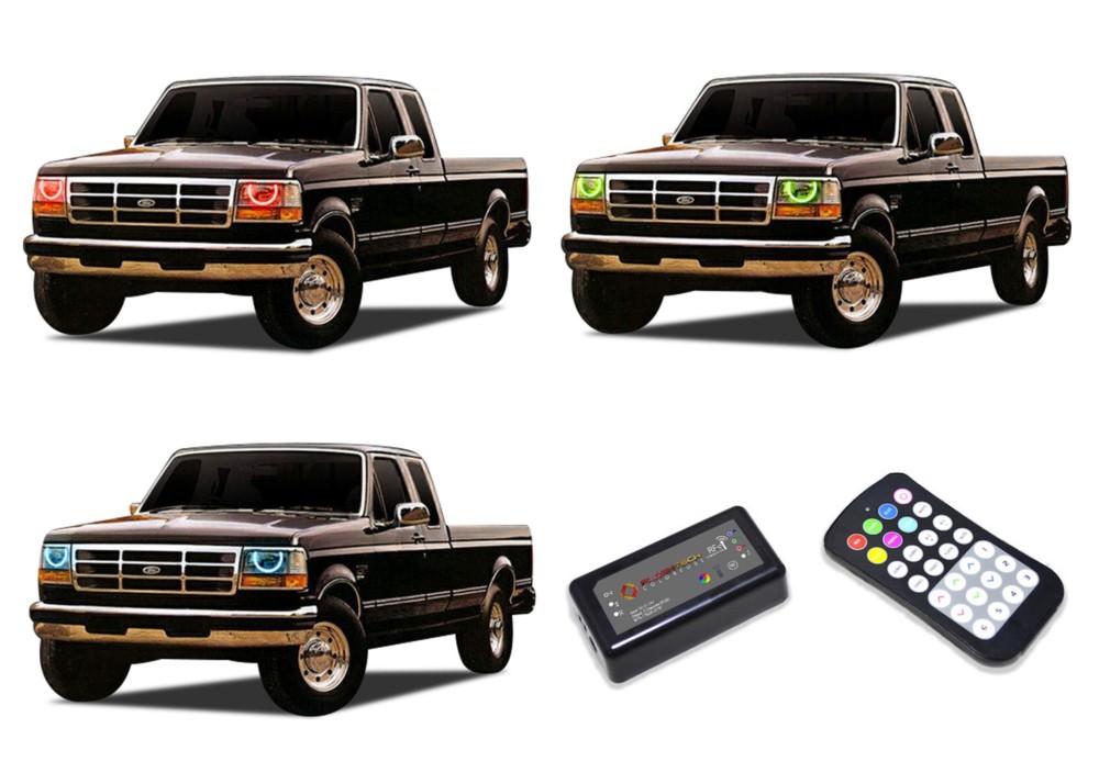 Ford-F-250-1992, 1993, 1994, 1995, 1996, 1997-LED-Halo-Headlights-RGB-Colorfuse RF Remote-FO-F29297-V3HCFRF