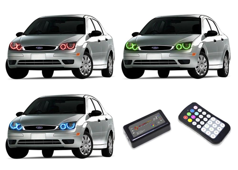 Ford-Focus-2005, 2006, 2007-LED-Halo-Headlights-RGB-Colorfuse RF Remote-FO-FC0507-V3HCFRF