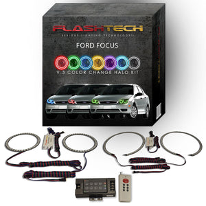Ford-Focus-2005, 2006, 2007-LED-Halo-Headlights-RGB-IR Remote-FO-FC0507-V3HIR